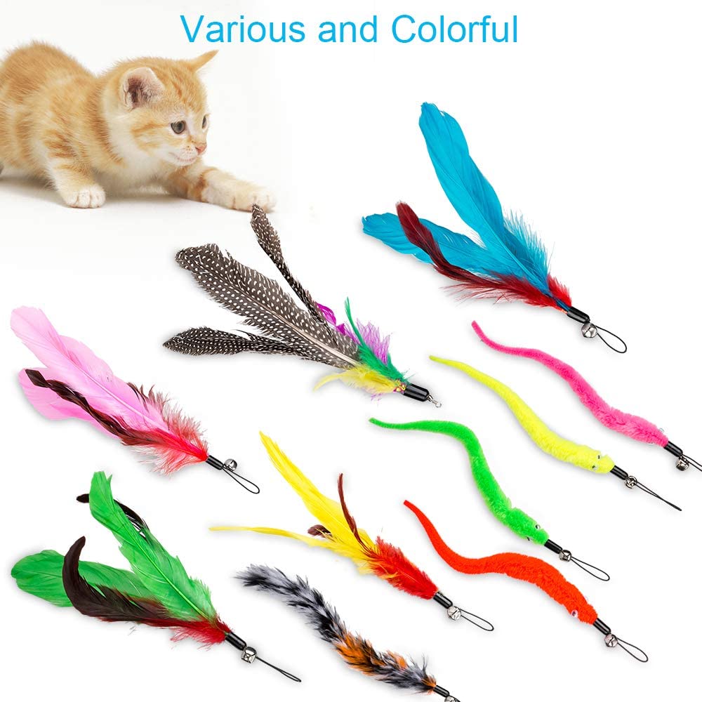 Long Handle Feather Cat Tickler Wand Set (11 pcs) by HitMyNeed