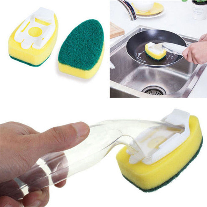 Long-Handled Soap Dispensing Kitchen Sponge Brush by HitMyNeed
