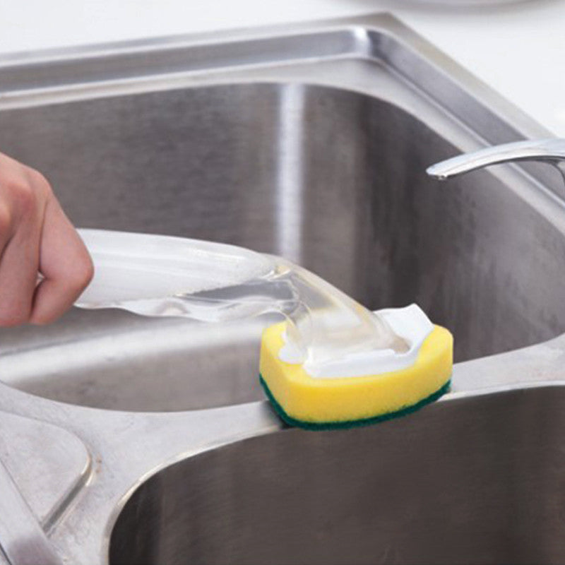Long-Handled Soap Dispensing Kitchen Sponge Brush by HitMyNeed