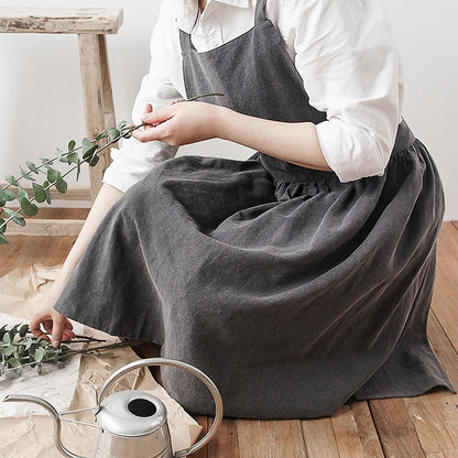 Long Minimalist Florist Apron in Cotton Linen by HitMyNeed