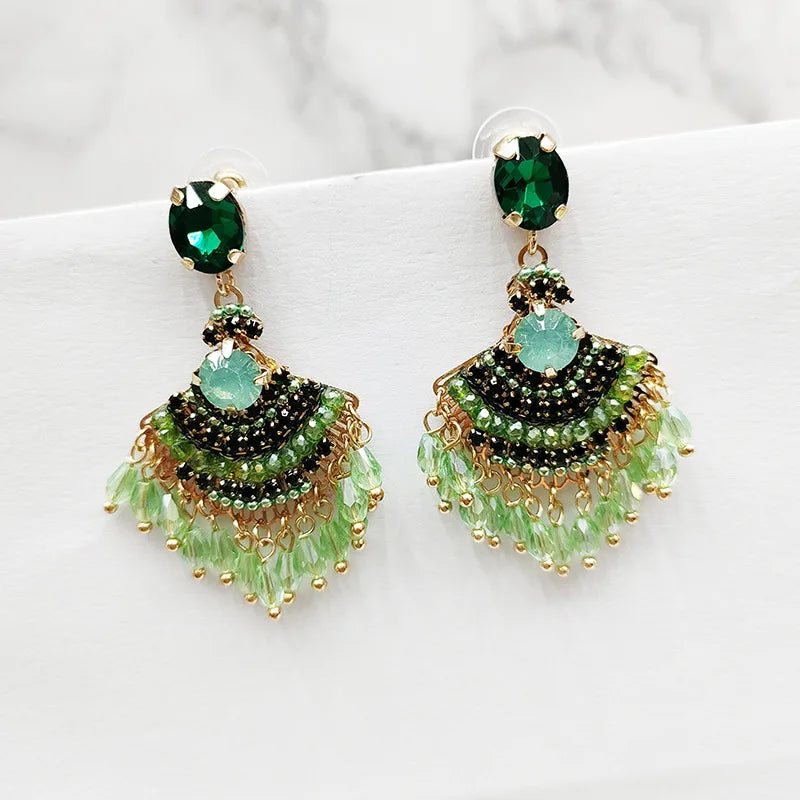 Long Tassel Fan Shaped Crystal Earrings 2.0 by HitMyNeed