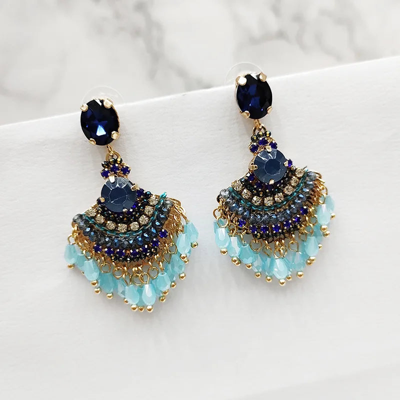 Long Tassel Fan Shaped Crystal Earrings 3.0 by HitMyNeed
