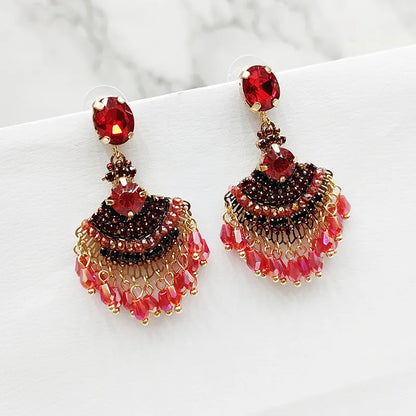 Long Tassel Fan Shaped Crystal Earrings 4.0 by HitMyNeed