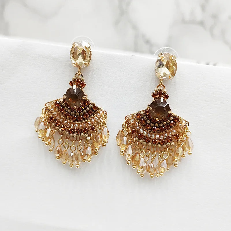 Long Tassel Fan Shaped Crystal Earrings 5.0 by HitMyNeed