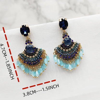 Long Tassel Fan Shaped Crystal Earrings by HitMyNeed