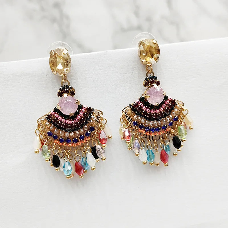 Long Tassel Fan Shaped Crystal Earrings 6.0 by HitMyNeed