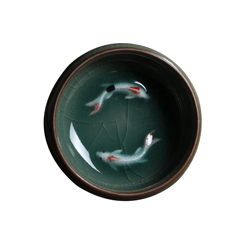 Longquan Celadon Golden Fish Porcelain Teacup 60ml by HitMyNeed