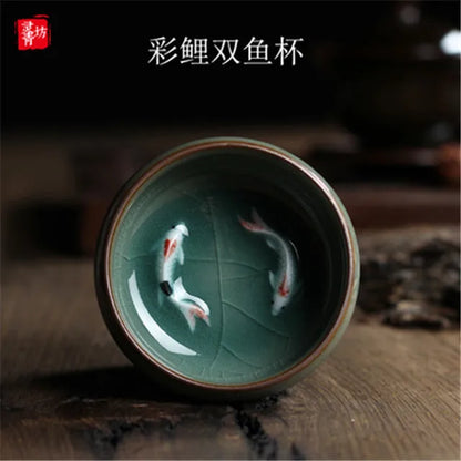 Longquan Celadon Golden Fish Porcelain Teacup 60ml c by HitMyNeed