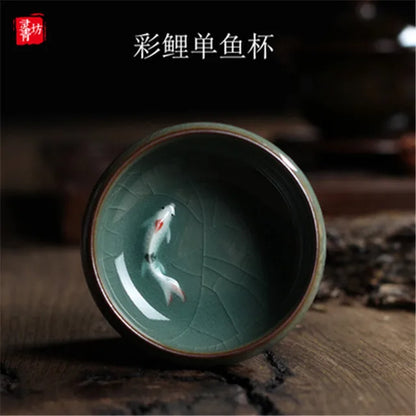 Longquan Celadon Golden Fish Porcelain Teacup 60ml d by HitMyNeed