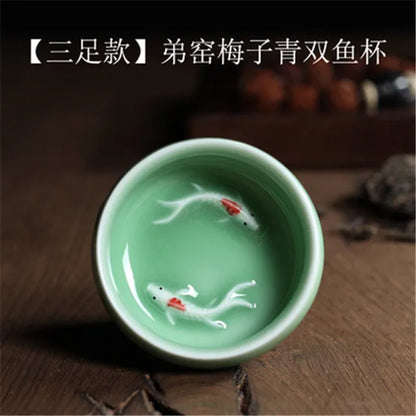 Longquan Celadon Golden Fish Porcelain Teacup 60ml e by HitMyNeed
