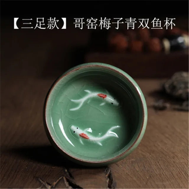 Longquan Celadon Golden Fish Porcelain Teacup 60ml f by HitMyNeed