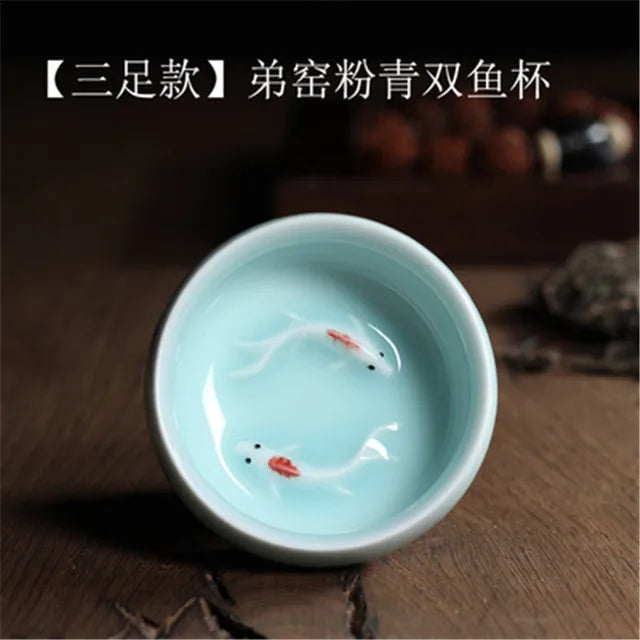 Longquan Celadon Golden Fish Porcelain Teacup 60ml g by HitMyNeed