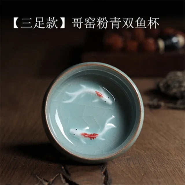 Longquan Celadon Golden Fish Porcelain Teacup 60ml h by HitMyNeed
