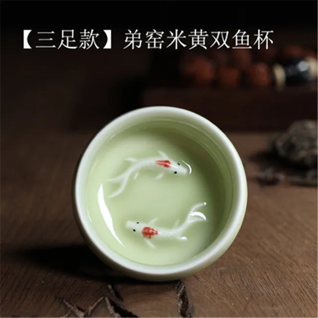 Longquan Celadon Golden Fish Porcelain Teacup 60ml i by HitMyNeed