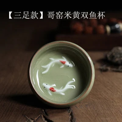 Longquan Celadon Golden Fish Porcelain Teacup 60ml j by HitMyNeed