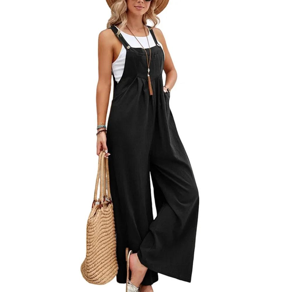 Loose Fit Wide Leg Jumpsuit for Women black xxl by HitMyNeed