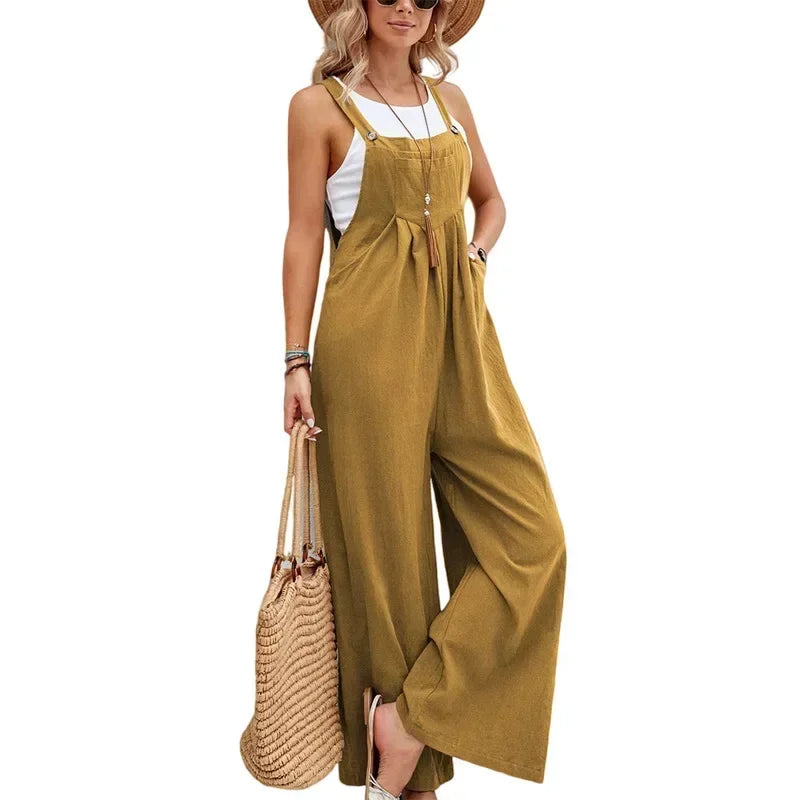 Loose Fit Wide Leg Jumpsuit for Women brown s by HitMyNeed