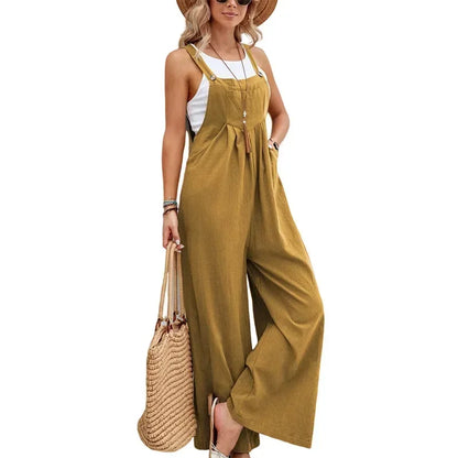 Loose Fit Wide Leg Jumpsuit for Women brown s by HitMyNeed