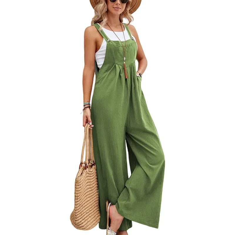 Loose Fit Wide Leg Jumpsuit for Women light-green xl by HitMyNeed