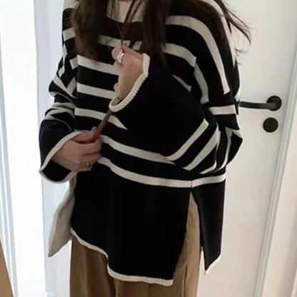 Loose Knitted Striped Women's Sweater, One Size by HitMyNeed