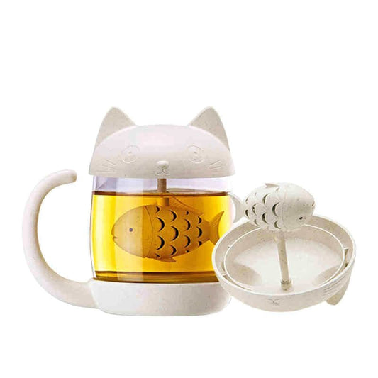 Loose Tea Infuser Cat Glass Mug with Lid by HitMyNeed