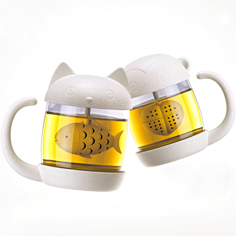 Loose Tea Infuser Cat Glass Mug with Lid by HitMyNeed