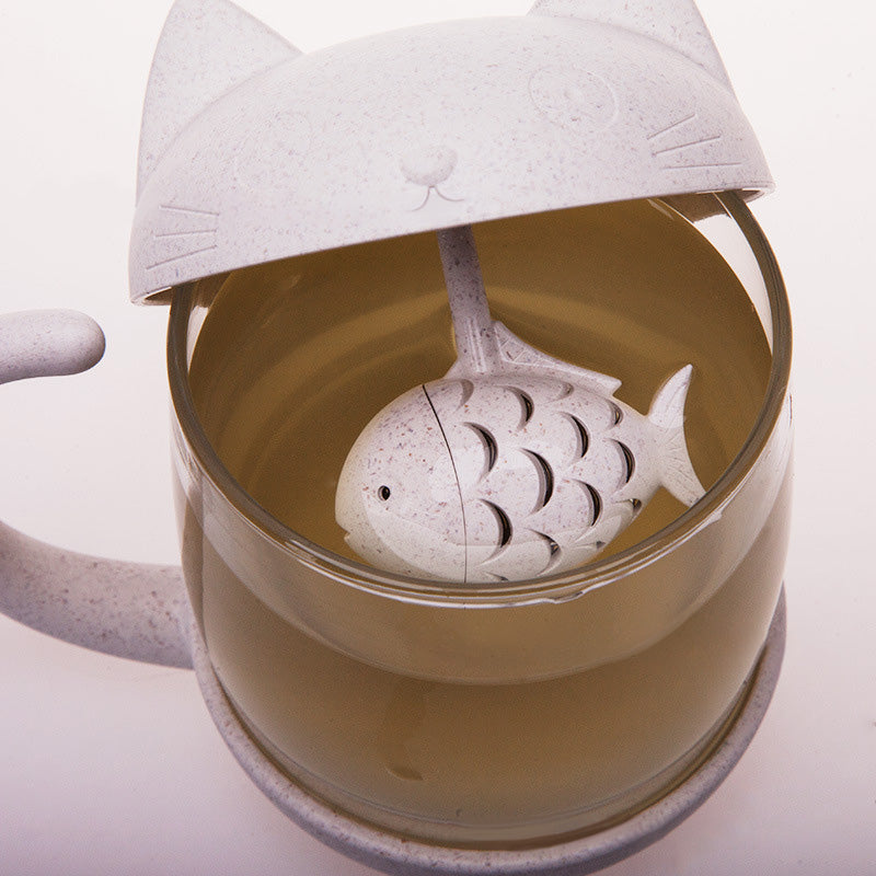 Loose Tea Infuser Cat Glass Mug with Lid by HitMyNeed