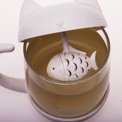 Loose Tea Infuser Cat Glass Mug with Lid by HitMyNeed