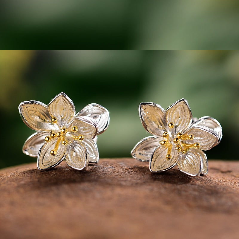 Lotus Stud Earrings in 925 Sterling Silver by HitMyNeed