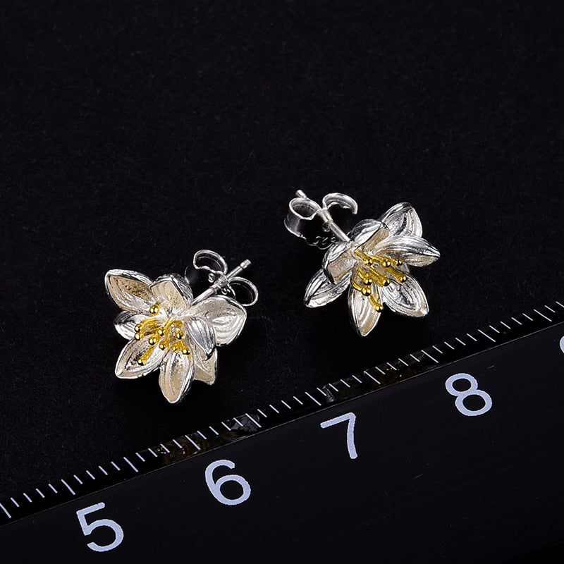 Lotus Stud Earrings in 925 Sterling Silver by HitMyNeed