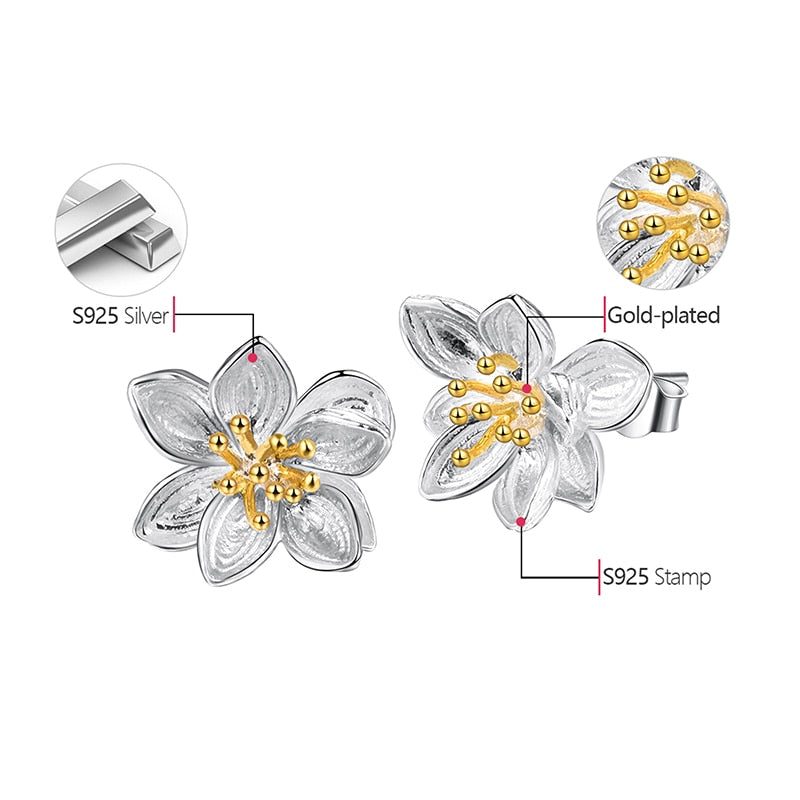 Lotus Stud Earrings in 925 Sterling Silver by HitMyNeed