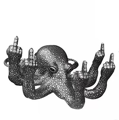 Luminous Middle-Finger Octopus Garden & Desk Statue black by HitMyNeed