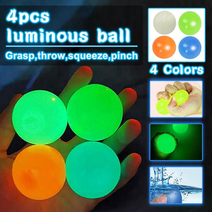 Luminous Sticky Wall Balls Set of 4 - Glow Throw Toys by HitMyNeed