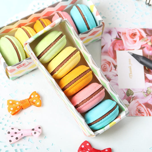 Macaron Rubber Erasers Set of 5 - Novelty Round Design by HitMyNeed