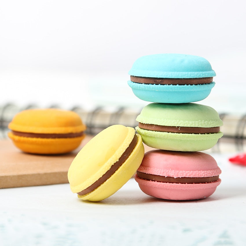 Macaron Rubber Erasers Set of 5 - Novelty Round Design by HitMyNeed