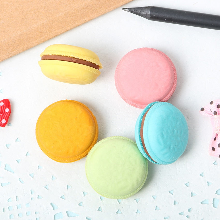 Macaron Rubber Erasers Set of 5 - Novelty Round Design by HitMyNeed