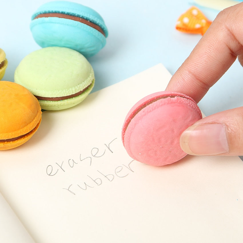 Macaron Rubber Erasers Set of 5 - Novelty Round Design by HitMyNeed