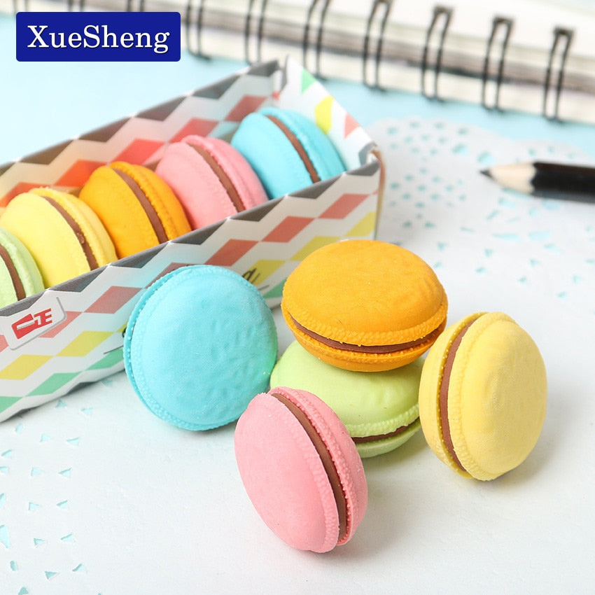Macaron Rubber Erasers Set of 5 - Novelty Round Design by HitMyNeed