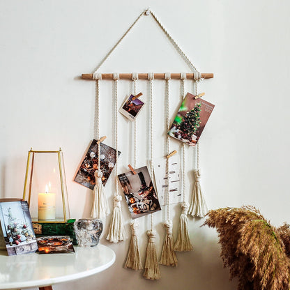 Macrame Photo Display with 20 Wooden Clips by HitMyNeed