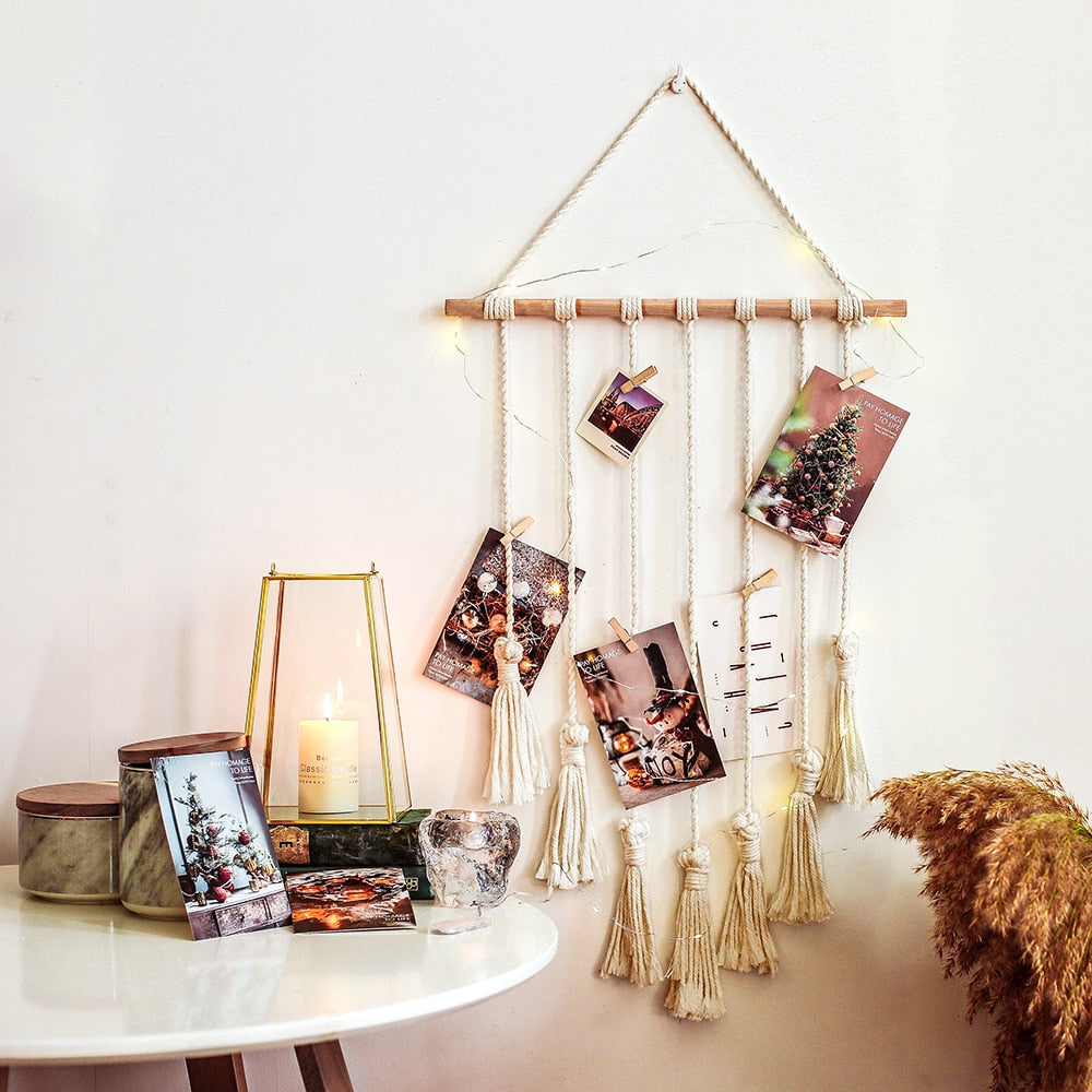 Macrame Photo Display with 20 Wooden Clips by HitMyNeed
