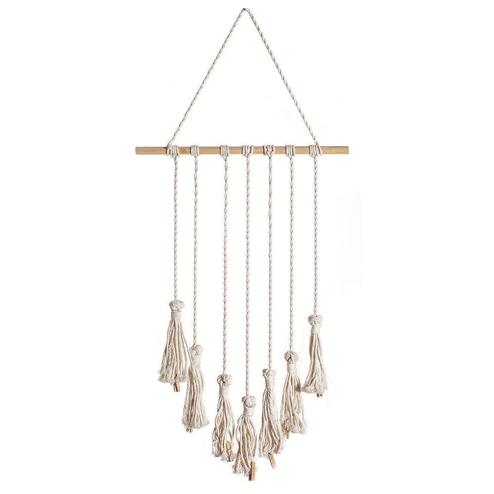 Macrame Photo Display with 20 Wooden Clips by HitMyNeed