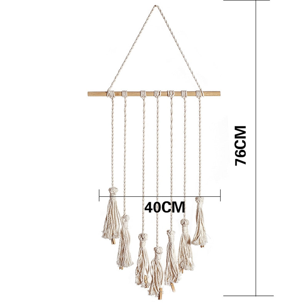 Macrame Photo Display with 20 Wooden Clips by HitMyNeed
