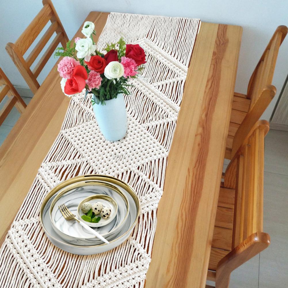 Macrame Table Runner Boho Cotton Decor 34x200cm by HitMyNeed