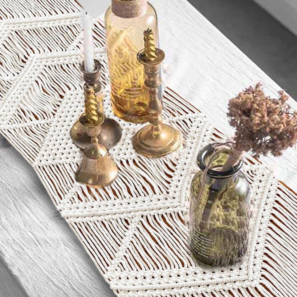 Macrame Table Runner Boho Cotton Decor 34x200cm by HitMyNeed