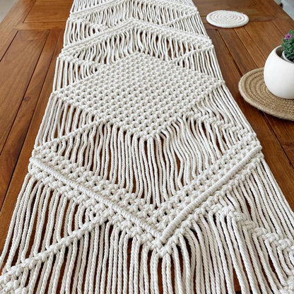 Macrame Table Runner Boho Cotton Decor 34x200cm by HitMyNeed