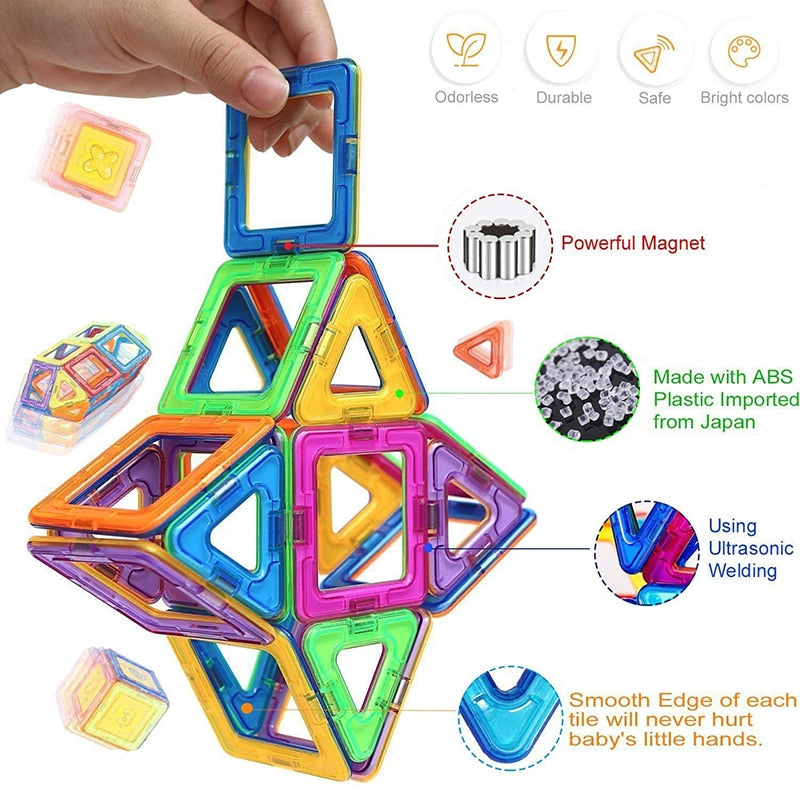 Magnetic Blocks Construction Set for Kids (56 pcs) by HitMyNeed