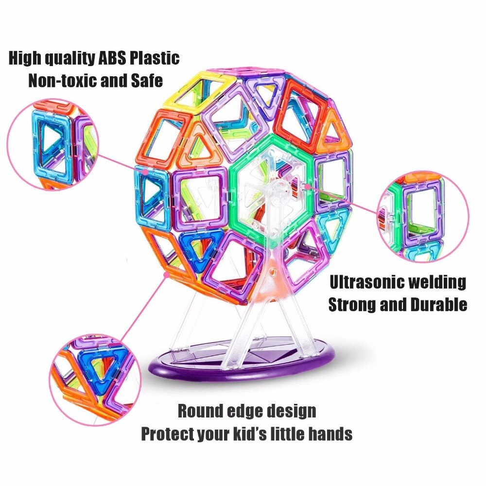 Magnetic Blocks Construction Set for Kids (56 pcs) by HitMyNeed