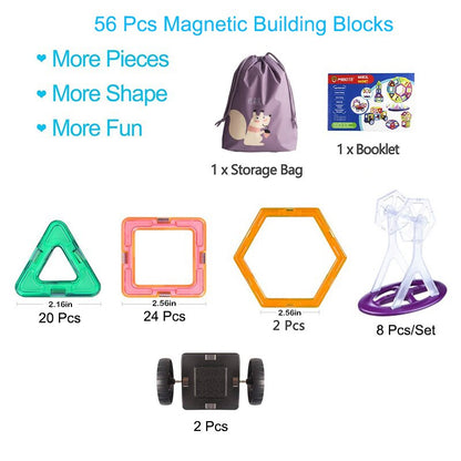Magnetic Blocks Construction Set for Kids (56 pcs) by HitMyNeed
