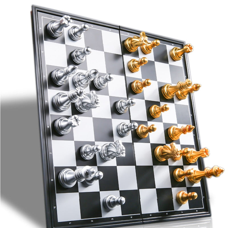 Magnetic Foldable Chess Set with Gold & Silver Pieces by HitMyNeed