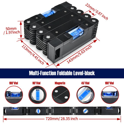 Magnetic Foldable Level Ruler with Protractor aluminum-alloy-back by HitMyNeed